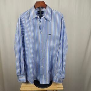 Faconnable Relaxed Fit Blue Stripe Button Down Shirt XXL Cotton France Design